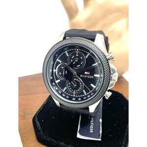 Tommy Hilfiger Men's Watch 1792082 Clark Quartz Black Dial Rubber Strap 46mm